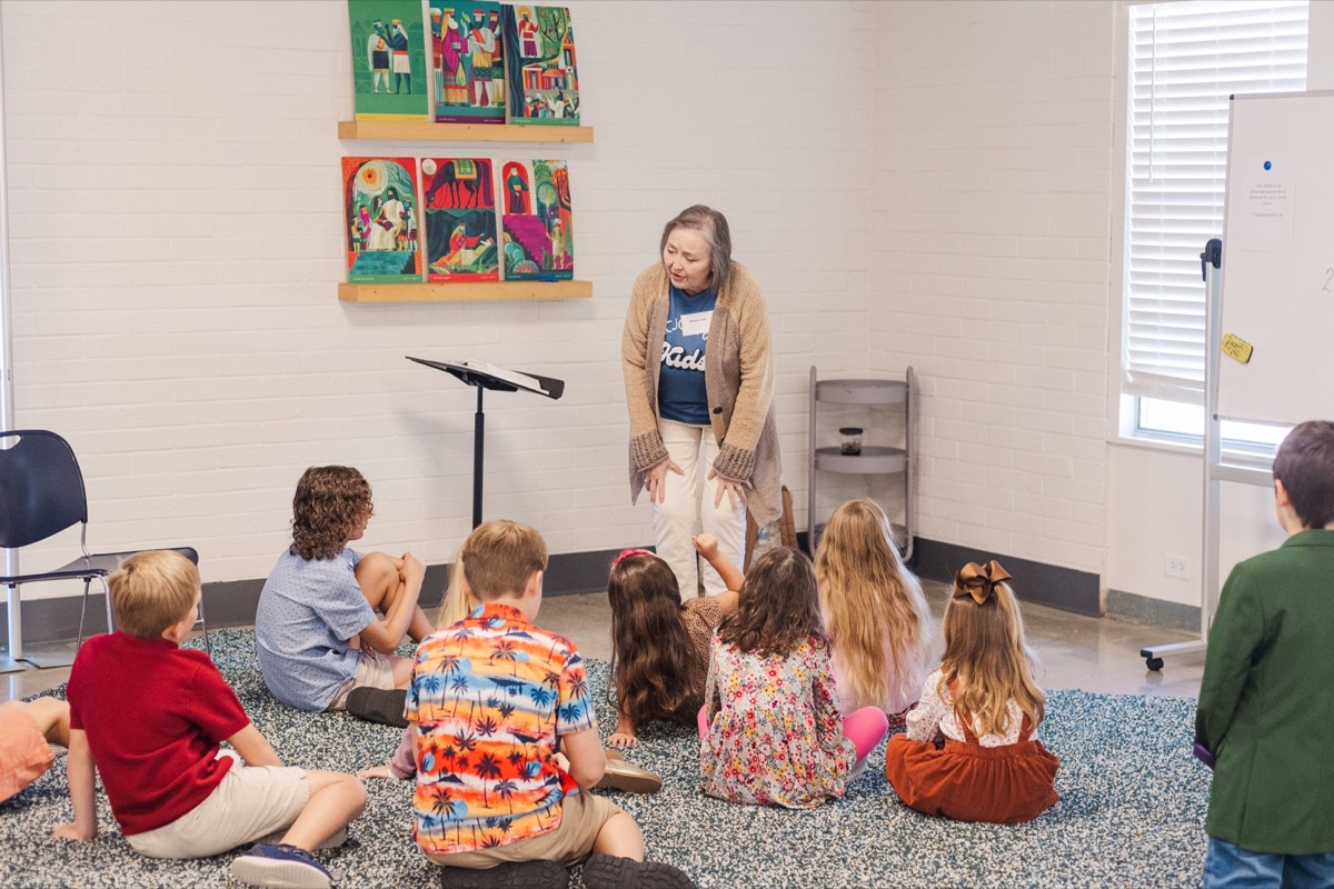 Kids gathered for a lesson in their Sojourn Kids class